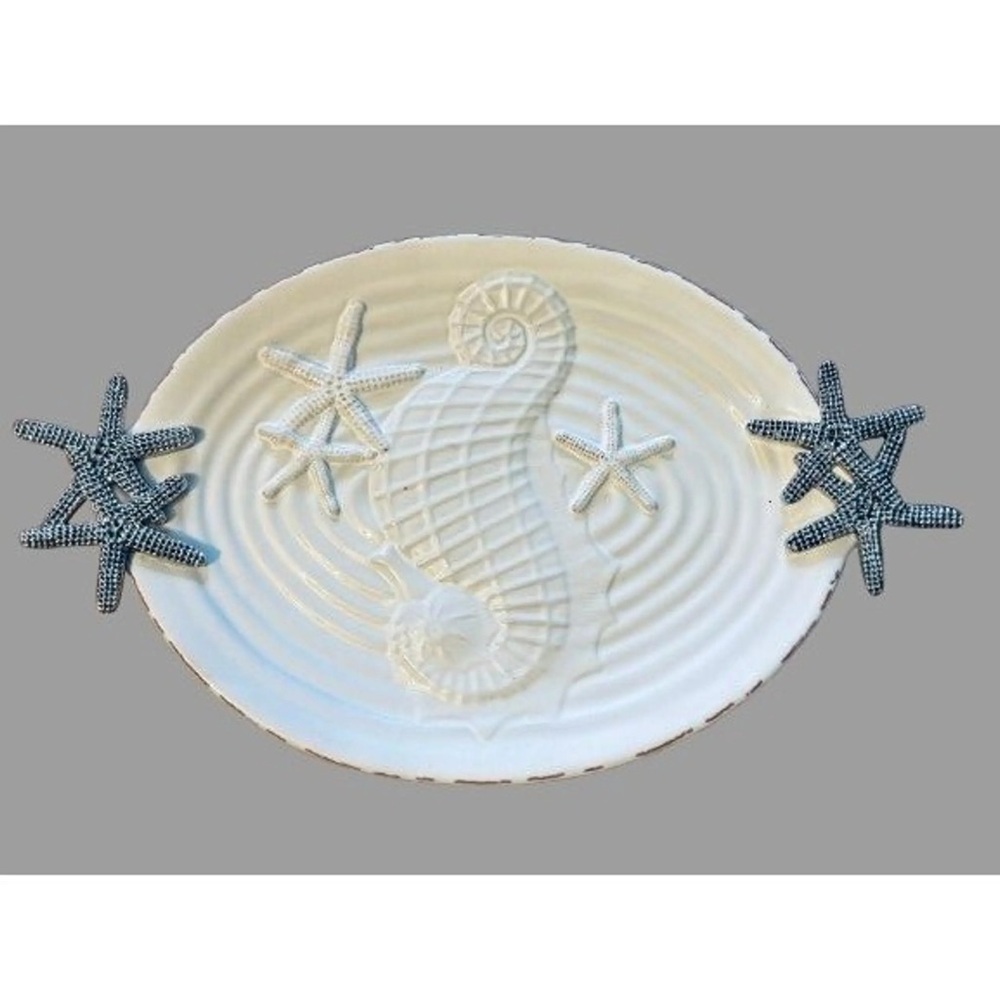 BNWT MUD PIE White Starfish Platter and Serve ware Set w/ Silver Olive Design - Picture 15 of 15